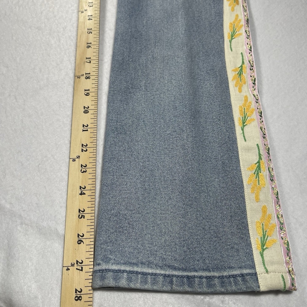 Tory Burch Women's Size 27 Floral Trim Button Fly Straight Leg Jeans Blue - Picture 8 of 12